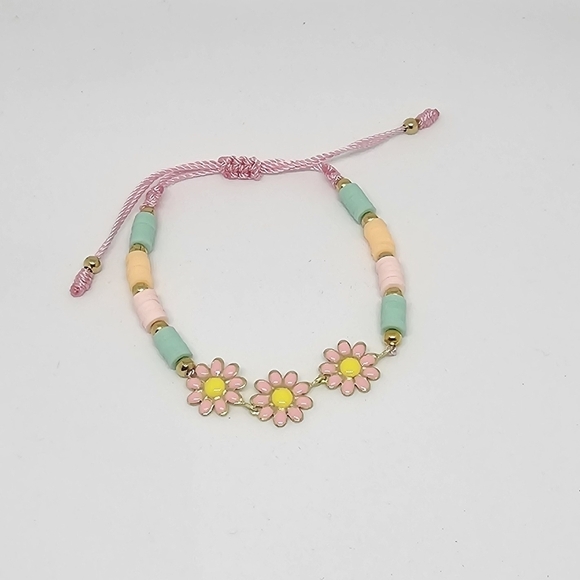 Handmade Colorful Pink Daisy Bracelet - Picture 1 of 4